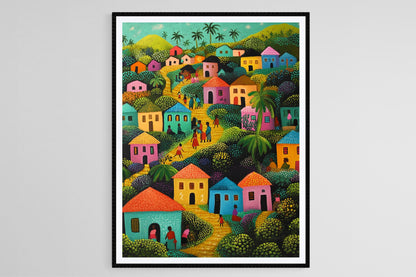 Affiche Art Naïf de Port-Au-Prince – Décor Murale Village Haïtien