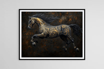 Affiche Cheval Hyper-Réaliste – Art Équestre Noir et Or