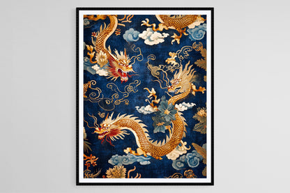 Affiche Chinoiserie Dragon – Poster Art Luxueux avec Accents Dorés
