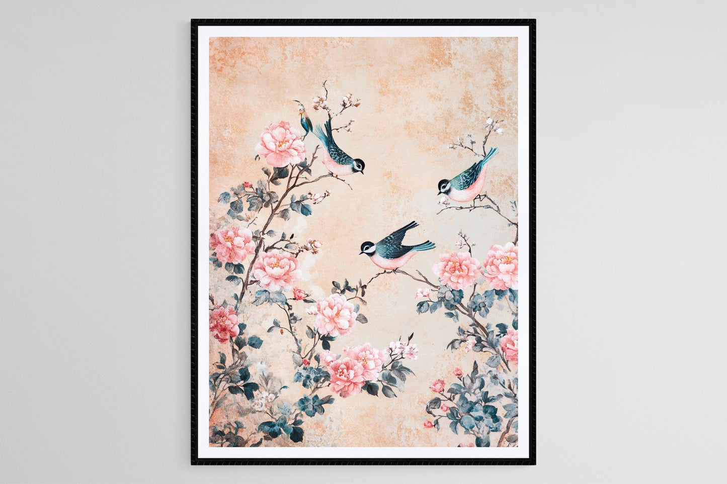 Affiche Chinoiserie – Poster Élégant avec Oiseaux et Fleurs