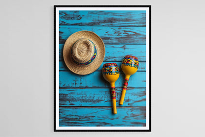 Affiche Maracas et Sombrero – Art mural pour célébration mexicaine