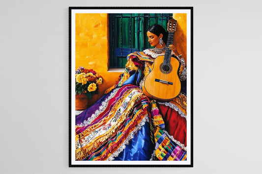 Affiche Femme Mexicaine avec Guitare – Art Populaire Murale