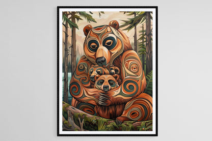 Affiche Famille d'Ours Haida – Art Autochtone en Esprit de Forêt