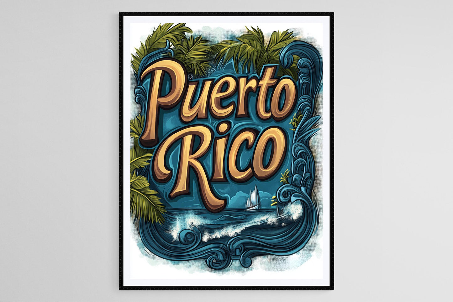 Affiche Porto Rico – Imprimé Art Illustré, Décor Tropical et Voyage