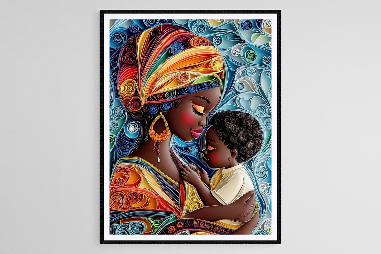 Affiche Art Quilling Mère et Enfant – Décor Coloré Patrimoine Africain