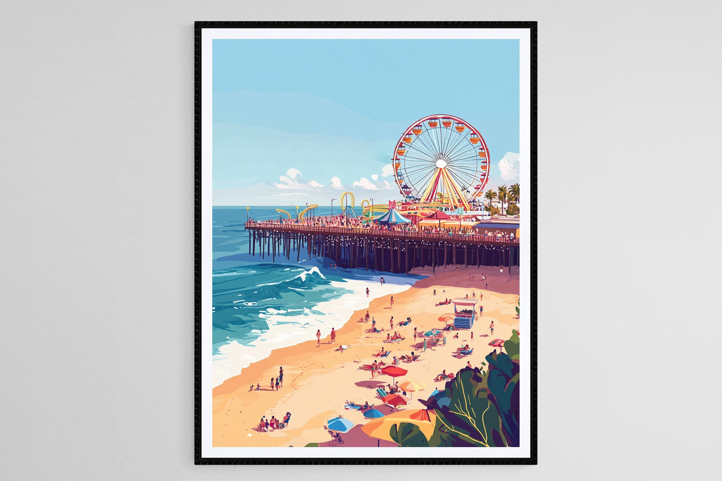Affiche Santa Monica – Impression artistique Grande Roue et Lumières de Carnaval