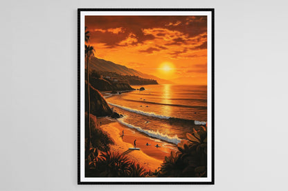 Affiche Coucher de Soleil à Malibu – Poster Art de Surfers et Océan Pacifique