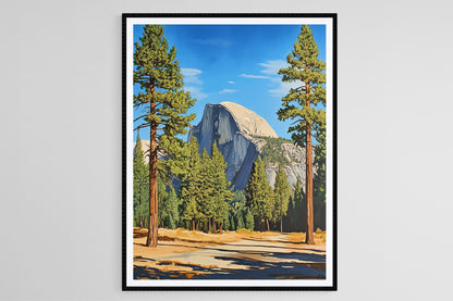 Affiche Parc Yosemite – Poster Art Déco de Half Dome et Pins