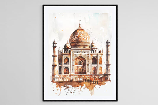 Affiche Taj Mahal – Illustration Aquarelle d'un Monument Indien