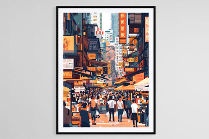 Affiche Vie de Rue à Mong Kok – Poster Art des Rues Animées