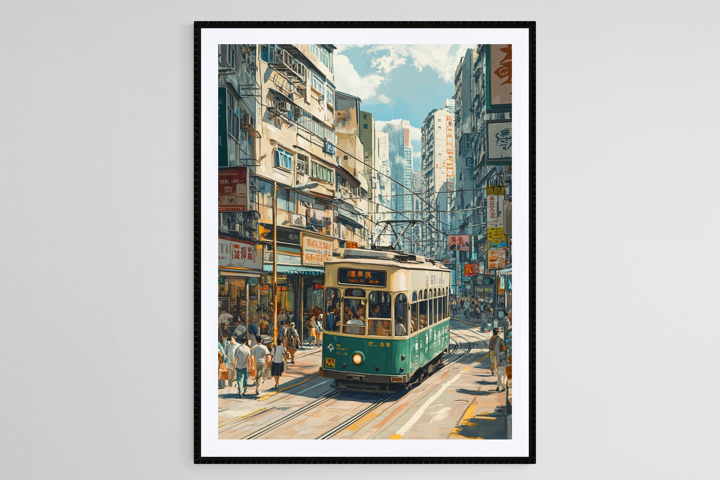 Affiche Tram de Hong Kong – Poster Scène Urbaine Iconique et Animée