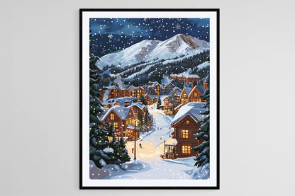 Affiche Hiver à Breckenridge – Poster Cabines Neige et Pistes de Ski