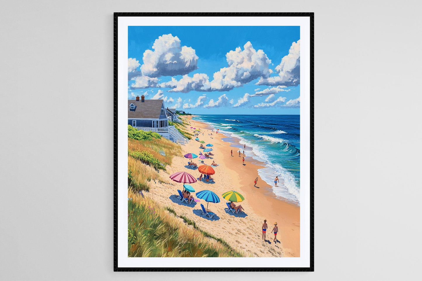 Affiche Plage de Nantucket – Poster Vibrant de Parasols et Océan