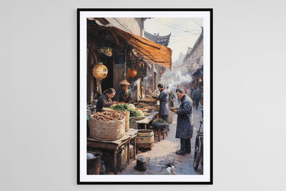 Affiche Marché Alimentaire Hutong – Poster Artisans Locaux et Produits Frais