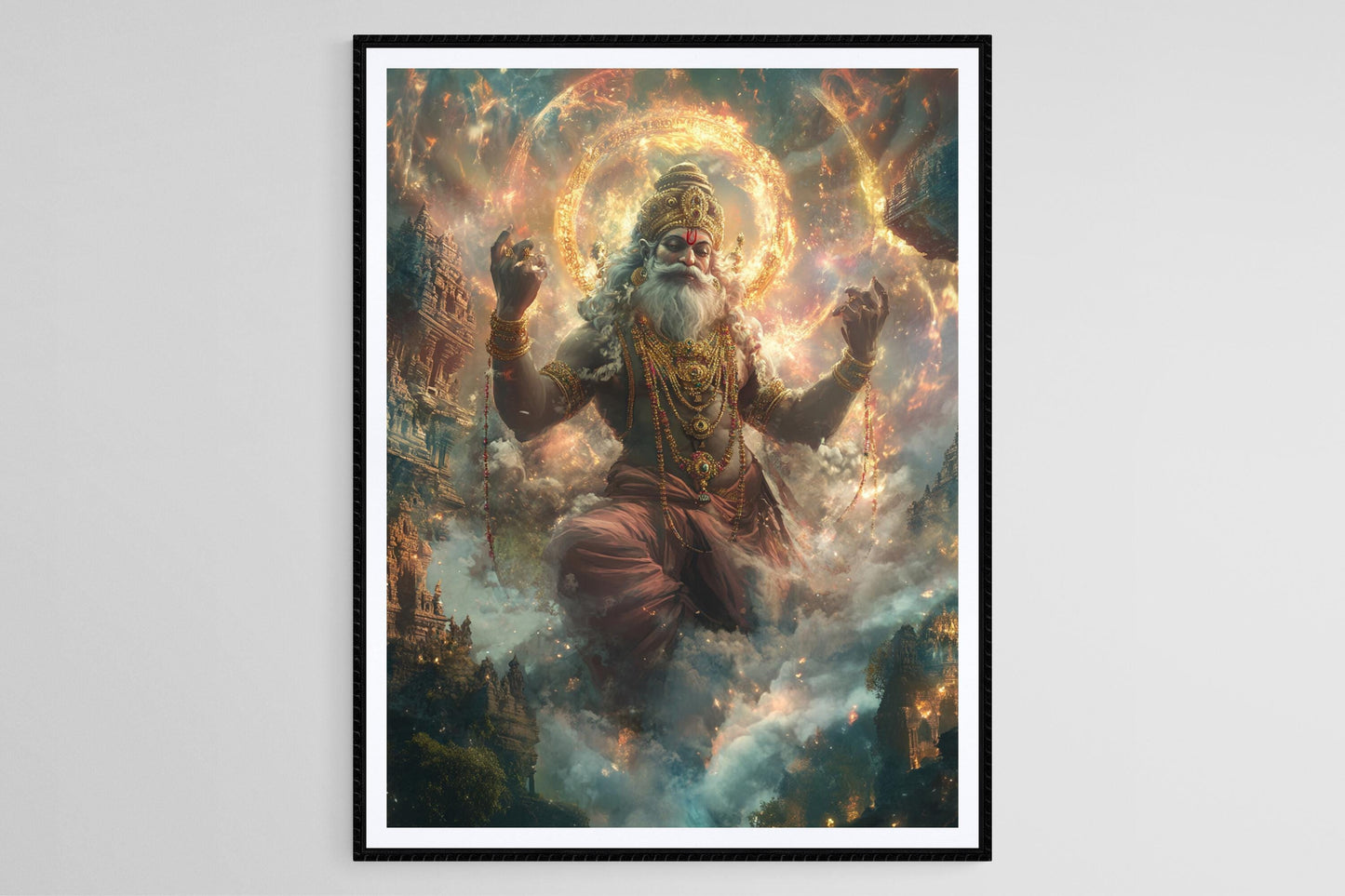 Affiche Brahma – Art du Dieu à Quatre Visages dans un Paysage Éthéré