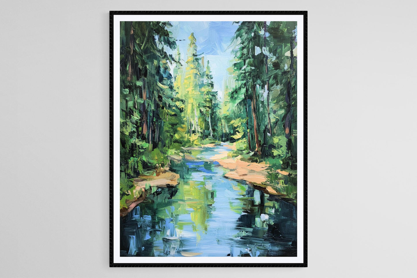 Affiche Rivière Sinueuse en Forêt – Poster Art Dynamique à la Emily Carr