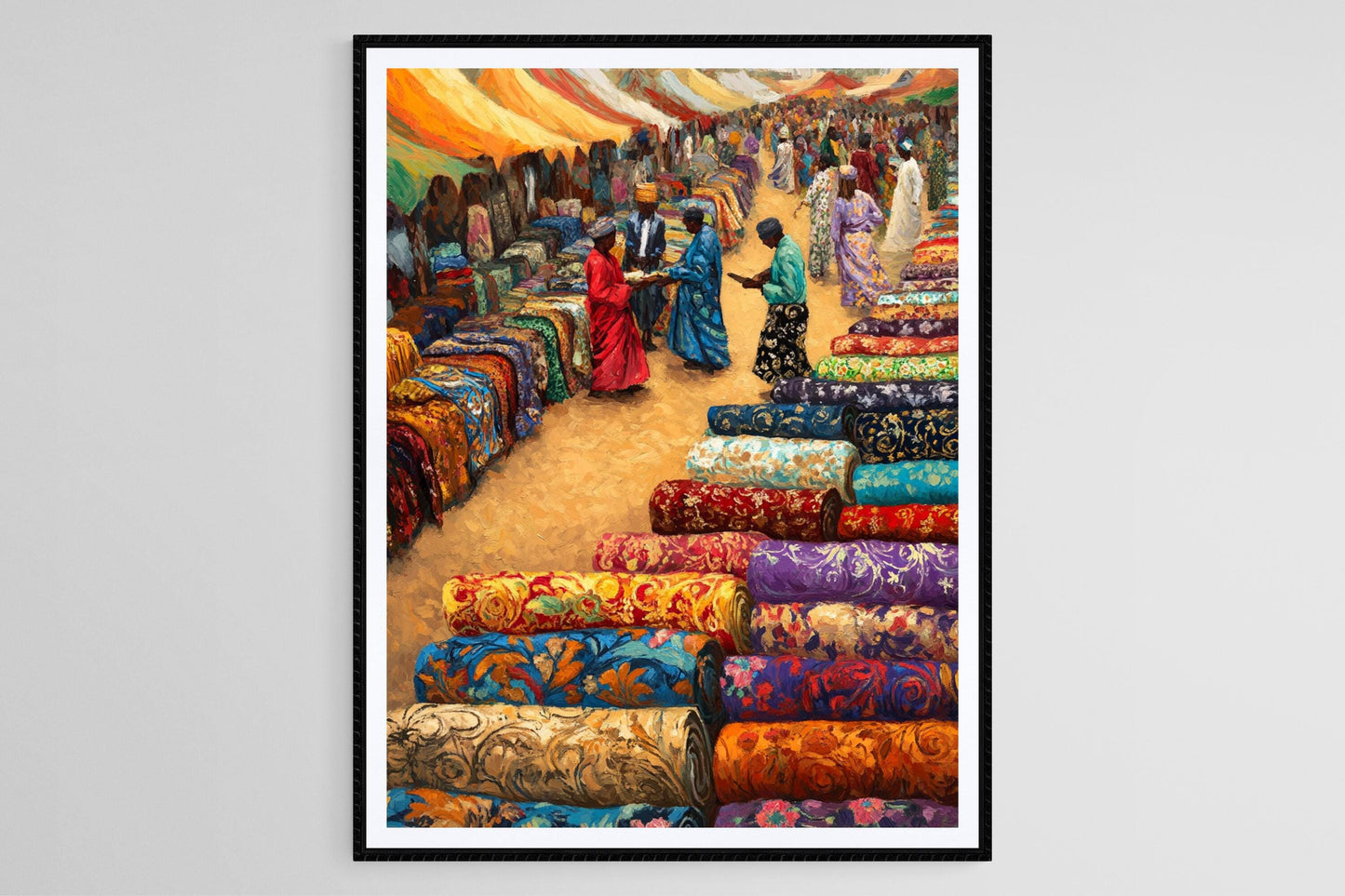 Affiche Marché Textile Soudanais – Impression Art déco en tissu africain