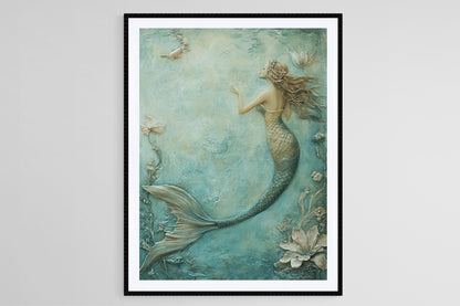 Affiche Sirène – Poster Art Déco avec motifs océaniques et scène mythologique
