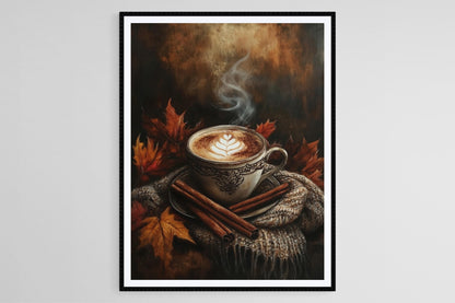 Affiche Café Latte à la Cannelle – Illustration Automnale Douillette