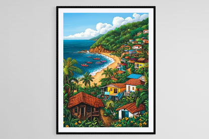 Affiche Village Côtier du Honduras – Poster Illustration Époustouflante