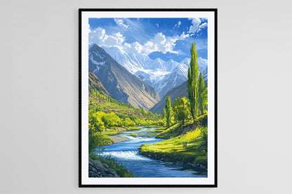 Affiche Vallée de Hunza – Illustration Paysage du Nord du Pakistan