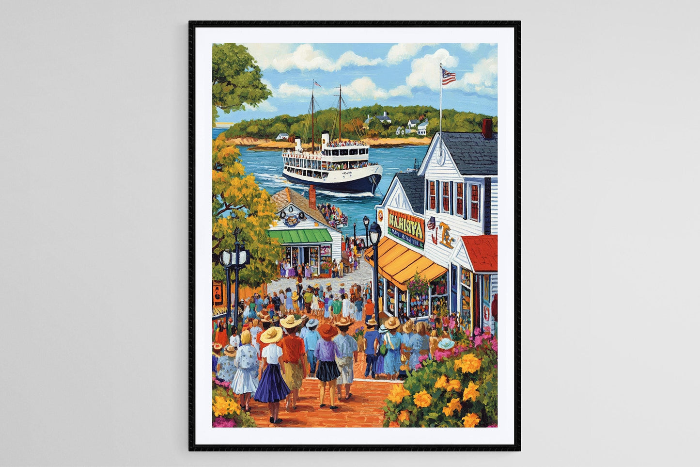 Affiche Ferry de Martha's Vineyard – Illustration de Scène Portuaire