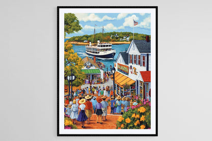 Affiche Ferry de Martha's Vineyard – Illustration de Scène Portuaire