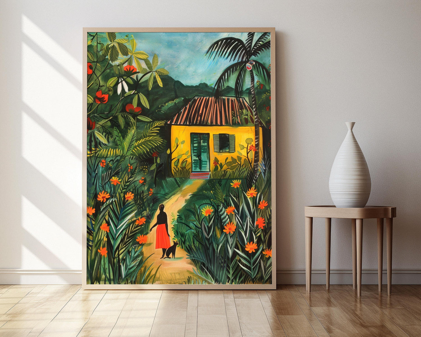 Affiche Art Haïtienne – Illustration Colorée de Culture Folklorique des Caraïbes