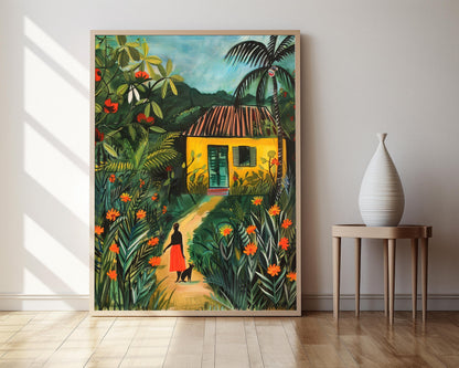 Affiche Art Haïtienne – Illustration Colorée de Culture Folklorique des Caraïbes