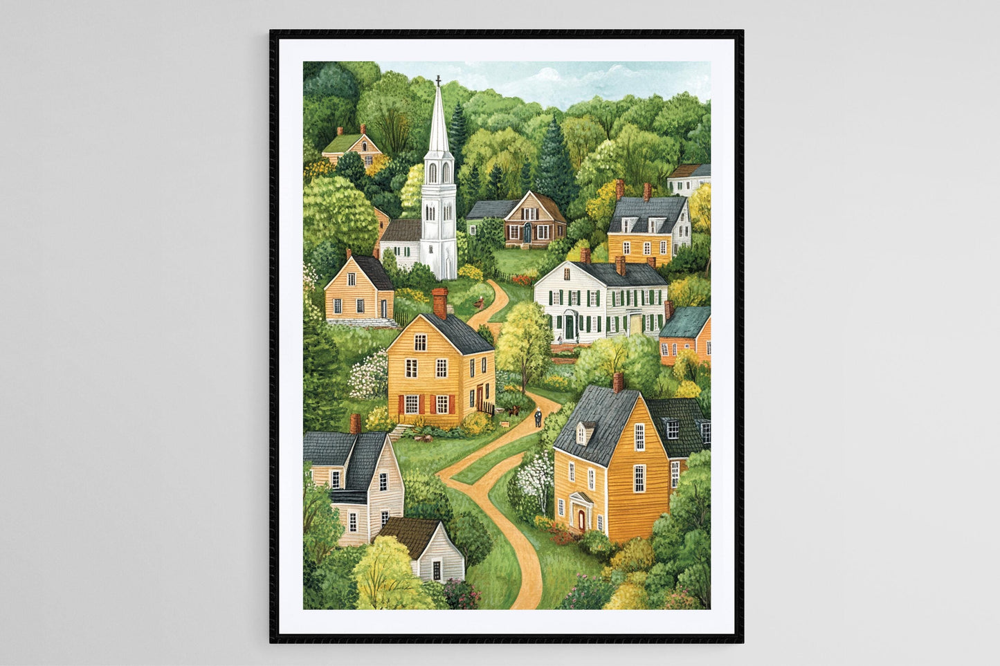 Affiche Village Colonial du Connecticut – Art Vintage de Nouvelle-Angleterre