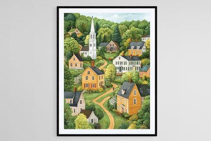 Affiche Village Colonial du Connecticut – Art Vintage de Nouvelle-Angleterre