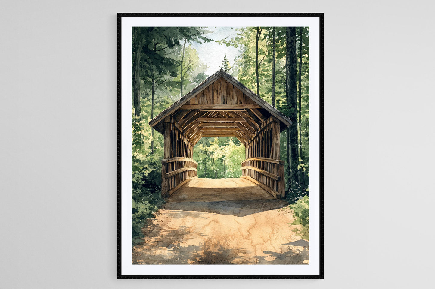 Affiche Pont Couvert du Connecticut – Poster Scène Rustique de la Nouvelle-Angleterre