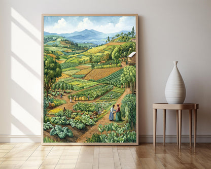 Affiche Éthiopienne – Art de Ferme avec Scène de Produits Locaux