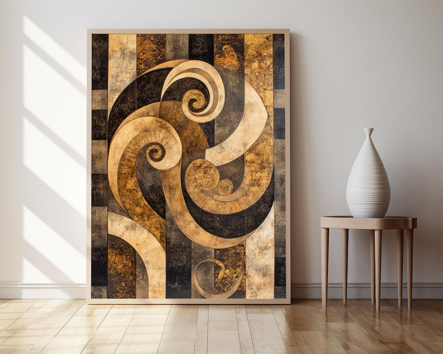 Affiche Inspirée de Klimt – Poster Art Abstrait avec Lignes Dorées