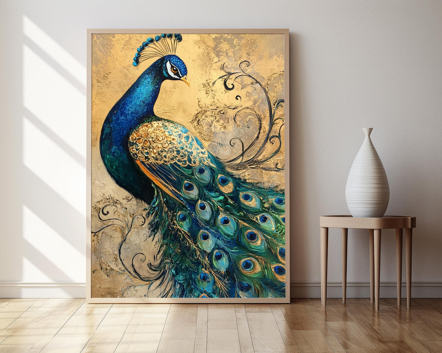 Affiche Paon Inspiré de Klimt – Poster Plumes Vibrantes et Dorées