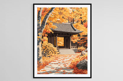 Affiche Temple Japonais en Automne – Poster Art Inspiré de Hiroaki Takahashi