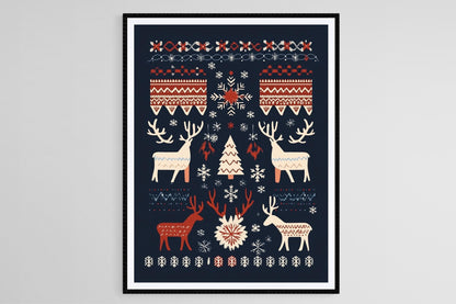 Affiche Noël scandinave – Poster Renaud artistique folklorique nordique