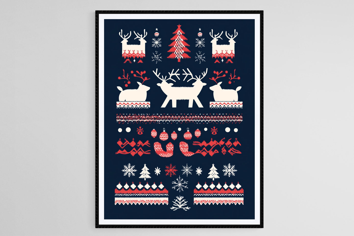 Affiche Noël Festif – Poster Art Folk Scandinave avec Rênes