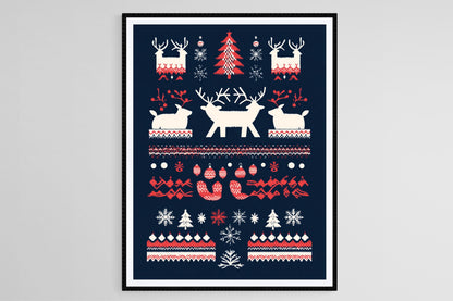Affiche Noël Festif – Poster Art Folk Scandinave avec Rênes