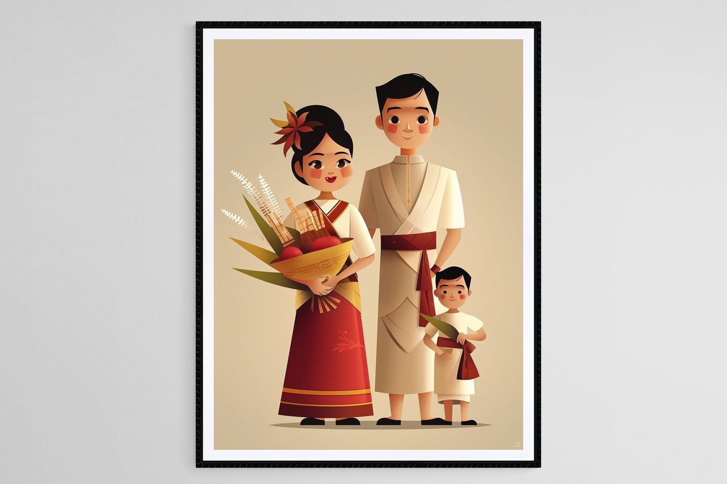 Affiche Familiale Filipine Minimaliste – Illustration Vêtements Traditionnels