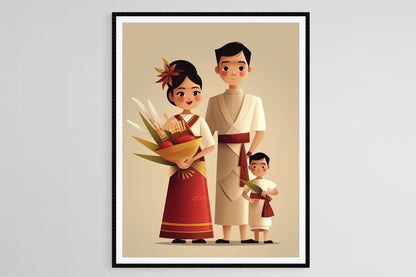 Affiche Familiale Filipine Minimaliste – Illustration Vêtements Traditionnels