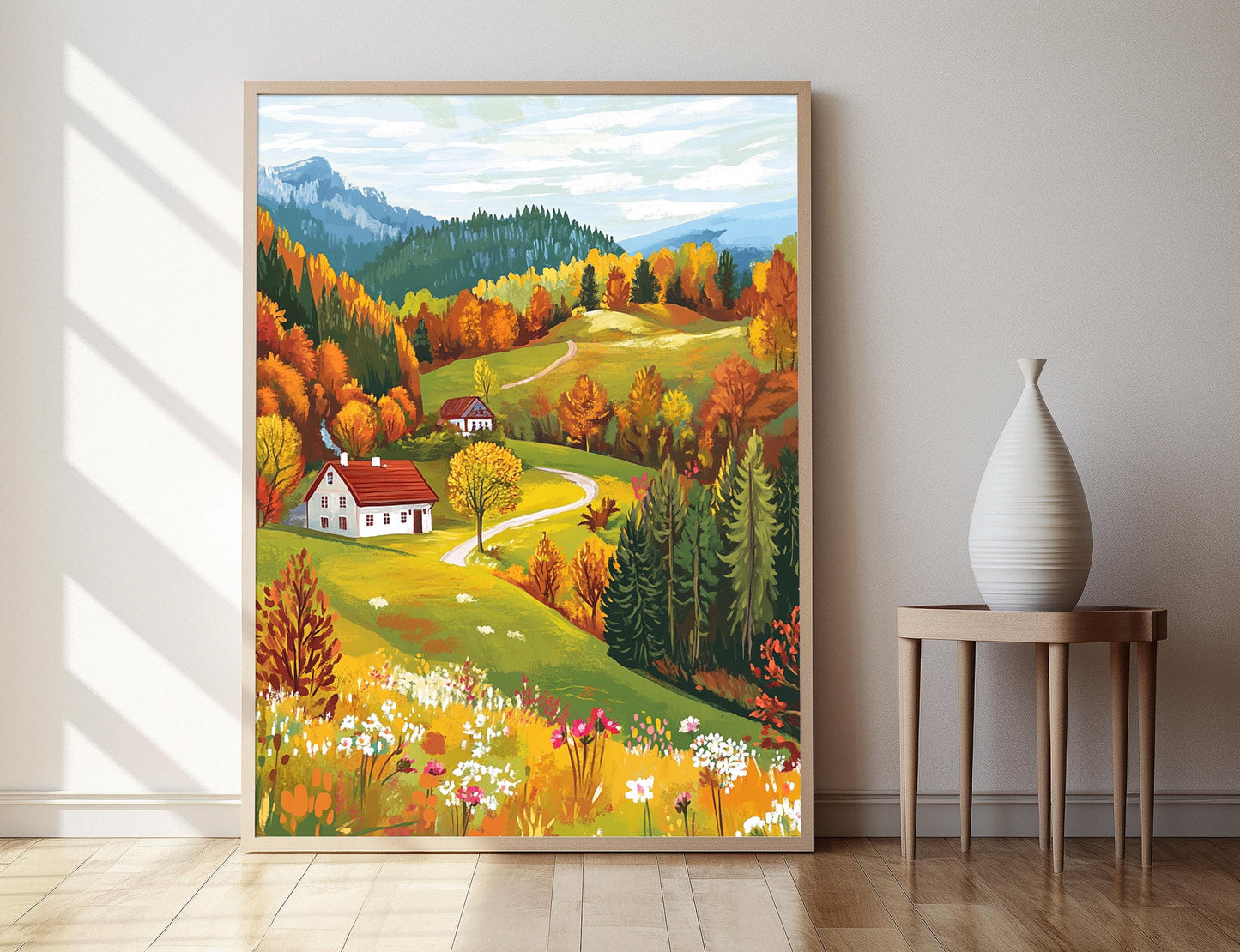 Affiche Autriche – Impression d'art paysage d'automne et ferme
