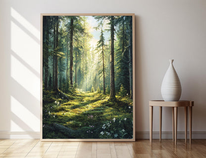 Affiche Forêt Boréale du Manitoba – Poster Art des Pins et Lumière Forestière