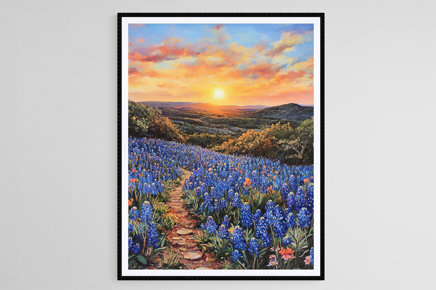 Affiche Champ de Bluebonnets du Texas – Poster Coucher de Soleil Floral
