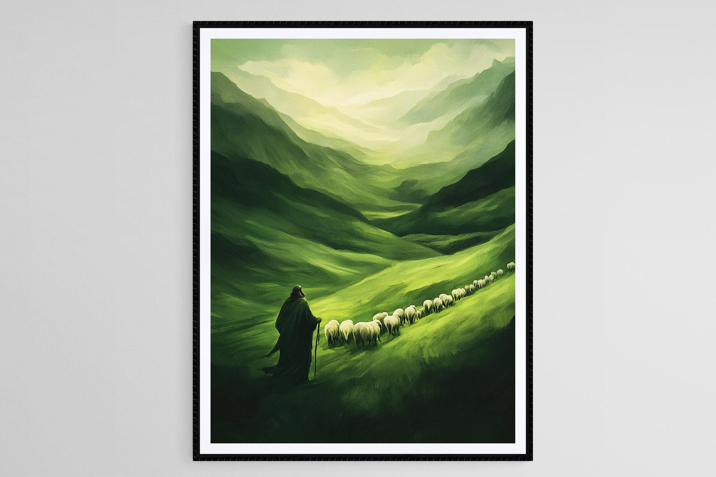 Affiche Psaume 23 – Impression Artiste Éleveur et Troupeau, Décor Chrétien