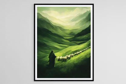 Affiche Psaume 23 – Impression Artiste Éleveur et Troupeau, Décor Chrétien