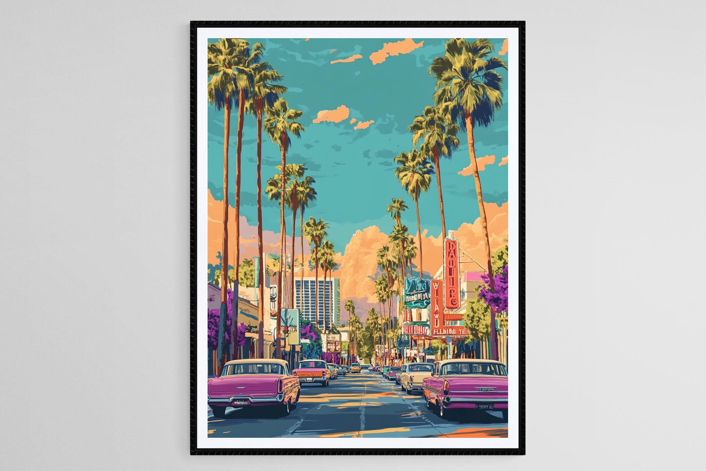 Affiche Art de Rue Los Angeles – Impression Vintage Palmier et Voitures