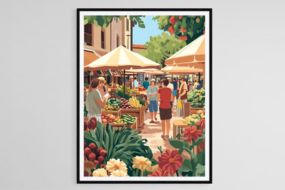 Affiche Marché de Fermiers en Californie – Poster de Fruits et Fleurs