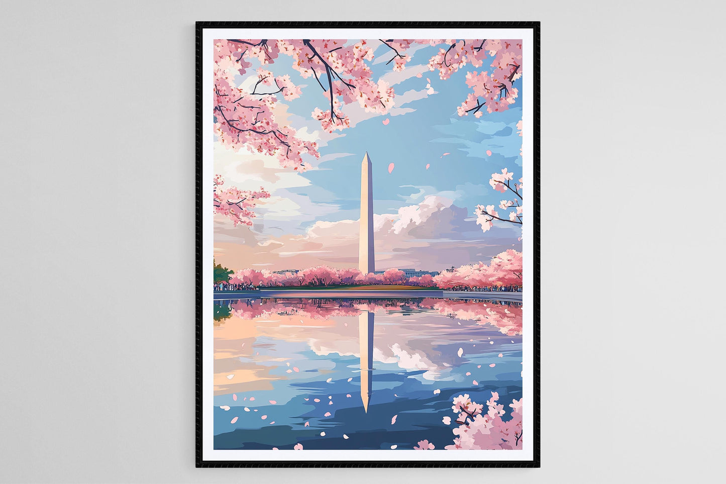 Affiche Monument de Washington – Impression artistique Cerisiers en fleurs et reflet du Tidal Basin