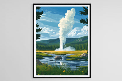 Affiche Vieux Fidèle – Poster Art du Geyser de Yellowstone, Merveille Naturelle